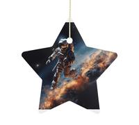 Pendentif astronaute de Noël volant dans l'espace en forme d'étoile en céramique à suspendre pour sapin de Noël, Nouvel An, fête de mariage, décoration d'intérieur