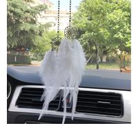 Pendentif attrape-rêves en plumes pour rétroviseur de voiture fait à la main avec esthétique bohème pour décoration de véhicule (blanc)