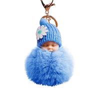 Pendentif bébé fourrure chaînes pompon porte-clés mignon poupée clé charme dormir porte-clés Portefeuille De Porte-clés (Sky Blue, One Size)