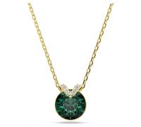 Swarovski Collier pendentif de la collection Bella V, cristal vert de taille ronde, pavé de petits cristaux incolores en V, chaîne en placage de ton or
