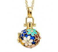 Pendentif Bijou de Grossesse Bola "Fleurs Multicolores Emaillées" Plaqué Or et Chaîne réglable de 140 cm (Bleu)