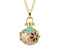Pendentif Bijou de Grossesse Bola "Fleurs Multicolores Emaillées" Plaqué Or et Chaîne réglable de 140 cm