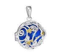 Pendentif Bijou de Grossesse Bola"Lianes et Fleurs Or" Carillon Bleu Plaqué Argent et Cordon. Ouverture dans crochet.