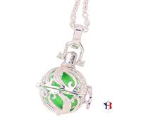 Pendentif Bijou de Grossesse Bola"Plume" Plaqué Argent Carillon Vert.