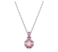 Pendentif Birthstone, Taille Carré, Octobre, Rose, Métal rhodié OS