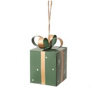 Pendentif boîte cadeau en fer forgé fabriqué à la main pour les vacances à suspendre à un arbre avec style européen classique et influence rustique (vert)