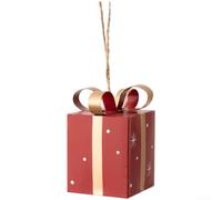 Pendentif boîte cadeau en fer forgé fabriqué à la main pour les vacances à suspendre à un arbre avec style européen classique et influence rustique (rouge)