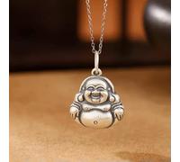 Pendentif Bouddha Rieur en Argent Fin Pur S990 pour Homme et Femme, Petit modèle, Lotus Porte-Bonheur