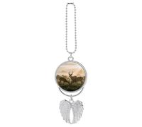 Pendentif breloque voiture de chasse en herbe de cerf de 17 cm - Ornements en métal à suspendre pour rétroviseur de voiture, porte-clés double face, attrape-soleil pour homme et femme