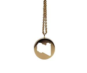 Pendentif carte de la Libye en argent sterling plaqué or 14 carats, forme ronde de 24 mm et épaisseur de 1,5 mm, breloque Terre, bijou de voyage délicat | Médaillon gravé Aventure | LKB_MAP_407