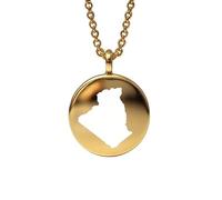 Pendentif carte de l'Algérie en argent sterling plaqué or 14 carats, forme ronde de 24 mm et épaisseur de 1,5 mm, breloque Terre, bijou de voyage délicat | Médaillon gravé Aventure | LKB_MAP_619