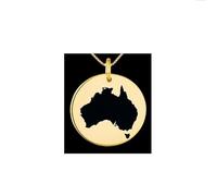 Pendentif carte de l'Australie en argent sterling plaqué or 14 carats, forme ronde de 24 mm et épaisseur de 1,5 mm, breloque Terre, bijou de voyage délicat | Médaillon gravé Aventure | LKB_MAP_225