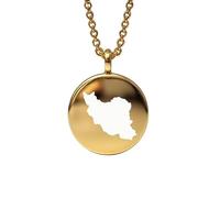 Pendentif carte de l'Iran en argent sterling plaqué or 14 carats, forme ronde de 24 mm et épaisseur de 1,5 mm, breloque Terre, bijou de voyage délicat | Médaillon gravé Aventure | LKB_MAP_495