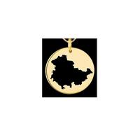 Pendentif carte de Thuringe en argent sterling plaqué or 14 carats, forme ronde de 24 mm et épaisseur de 1,5 mm, breloque Terre, bijou de voyage délicat | Médaillon gravé Aventure | LKB_MAP_171