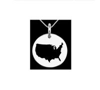 Pendentif carte des États-Unis en argent sterling 925 massif, forme ronde de 24 mm et épaisseur de 1,5 mm, breloque Terre, bijou de voyage délicat | Médaillon gravé Aventure | LKB_MAP_047