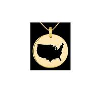 Pendentif carte des États-Unis en argent sterling plaqué or 14 carats, forme ronde de 24 mm et épaisseur de 1,5 mm, breloque Terre, bijou de voyage délicat | Médaillon gravé Aventure | LKB_MAP_186