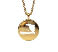 Pendentif carte d'Haïti en argent sterling plaqué or 14 carats, forme ronde de 24 mm et épaisseur de 1,5 mm, breloque Terre, bijou de voyage délicat | Médaillon gravé Aventure | LKB_MAP_504