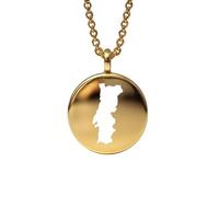 Pendentif carte du Portugal en argent sterling plaqué or 14 carats, forme ronde de 24 mm et épaisseur de 1,5 mm, breloque Terre, bijou de voyage délicat | Médaillon gravé Aventure | LKB_MAP_528
