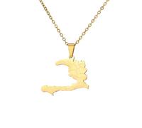 Pendentif carte et drapeau de l'Amérique du Nord - Bijoux en acier inoxydable - Colliers pour femmes et hommes, 45cm or 17.7 Inches, Plaqué or