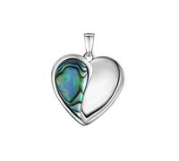 Pendentif chaîne pendentif argent massif 925 rhodié brillant coeur ormeau bleu V