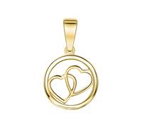 Pendentif chaîne pendentif en or 375 jaune brillant centre deux coeurs 14 car...