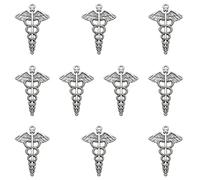 Pendentif Charme Caducée Vintage en Alliage Argenté, Lot de 10