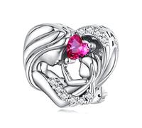 Pendentif Charms en argent sterling 925 pour mère et fille pour bracelet Pandora-Cœur en zircone rose Charme-Cadeau pour femmes et filles