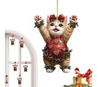 Pendentif Chat Arbre de Noël,Décoration Pendentif Chat de Noël - Ornement d’arbre en acrylique Décor de chat de | Décoration saisonnière 2D Art pour rétroviseur de voiture, breloque de sac pour chemin