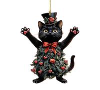 Pendentif Chat Arbre de Noël,Décoration Pendentif Chat de Noël,Pendentif de Noël en acrylique Décoration de chat mignon - Décoration saisonnière 2D Art pour rétroviseur de voiture, breloque de sac
