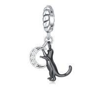 Pendentif chat noir et lune, accessoire de bracelet à breloques en argent sterling 925, compatible avec le collier bracelet pandora, cadeau pour femme