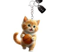 Pendentif Chat Orange, Cintre Chat Orange,Pendentifs intérieurs de Voiture Plats 2D - Ornements de téléphone Portable en Acrylique, Chat élégant Jouant au Basket-Ball, Signe pour Sacs à Dos