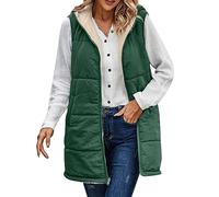 Pendentif Chevaux Femmes 2023 automne gilets réversibles sans manches polaire veste fermeture éclair à capuche poches long chaud hiver manteau vêtements d'extérieur Compagnon Homme Cuir (Green, L)