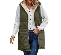 Pendentif Chevaux Femmes 2023 automne gilets réversibles sans manches polaire veste fermeture éclair à capuche poches long chaud hiver manteau vêtements d'extérieur Compagnon Homme Cuir Marron (JN, L)
