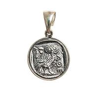 Pendentif Chouette d'Athéna Sagesse Petite Réplique Pièce de Monnaie Grec Rustique