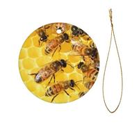 Pendentif circulaire en céramique avec abeilles mignonnes imprimées recto-verso - Diamètre 7,3 cm - Décoration de fête d'Halloween et de Noël