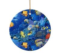 Pendentif circulaire en céramique avec impression poissons tropicaux - Cadeau pour femme ou homme