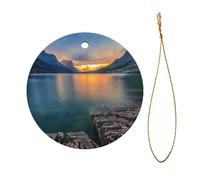 Pendentif circulaire en céramique avec impression recto-verso du parc national des glaciers - Diamètre 7,3 cm - Décoration de fête d'Halloween et de Noël
