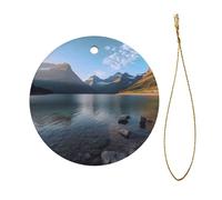 Pendentif circulaire en céramique avec impression recto-verso du parc national des glaciers - Diamètre 7,3 cm - Décoration de fête d'Halloween et de Noël