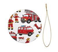Pendentif circulaire en céramique avec inscription « Little Boys And Girls In Firefighters » - Diamètre 7,3 cm - Décoration de fête d'Halloween et de Noël