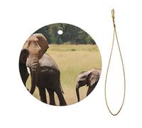 Pendentif circulaire en céramique avec motif famille d'éléphants - Diamètre 7,3 cm - Décoration de fête d'Halloween et de Noël