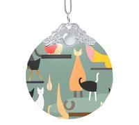 Pendentif circulaire en verre imprimé chats art moderne du milieu du siècle - Décoration à suspendre avec boucle en métal, décoration de maison et de bureau