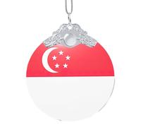 Pendentif circulaire en verre imprimé drapeau de Singapour - Décoration à suspendre avec boucle en métal, décoration de maison et de bureau