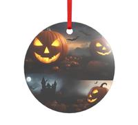 Pendentif citrouille d'Halloween en acrylique avec un ruban rouge. Chaque pendentif est perforé avec un ruban rouge de 25 cm, taille unique