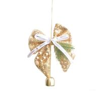Pendentif cloche de Noël en forme de nœud à paillettes pour sapin et voiture, construction en polyéthylène pour une utilisation festive à long terme (doré)