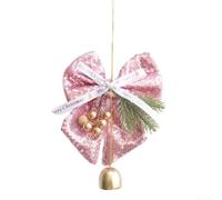 Pendentif cloche de sapin de Noël avec nœud pailleté en perles pour décoration de sapin et véhicule à suspendre (rose)