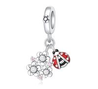 Pendentif coccinelle et fleur, accessoire de bracelet à breloques en argent sterling 925, compatible avec le collier bracelet pandora, cadeau pour femme