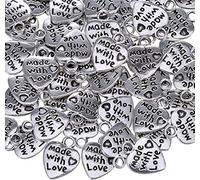 Pendentif Coeur,100 PCS Breloques Creation Bijoux en Forme de Cœur avec Inscription Argent Antique pour Fabrication en Alliage Plat Charme en Argent Fabriqué avec Love pour Bricolage Création