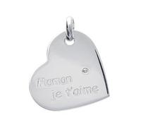Pendentif Coeur 'Maman je t'aime' en Argent 925 rhodié et Oxyde Zirconium - Option Chaine Argent :Chaine 50cm Argent (10 au lieu