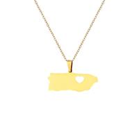 Pendentif Coeur YUANYIRAN Carte De Coeur Puerto Pendentif Colliers Patriotique Ethnique Charme Afrique Carte Drapeau Colliers Couleur Or Classique Hip Hop Bijoux pour Femmes Hommes (Yellow, 3. 3cm)