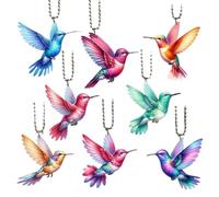 Pendentif colibri - Breloque décorative en acrylique, 8 porte-clés plats en forme d'animal - Ornements saisonniers à suspendre pour sapin de Noël | Décoration légère pour les amateurs de colibri